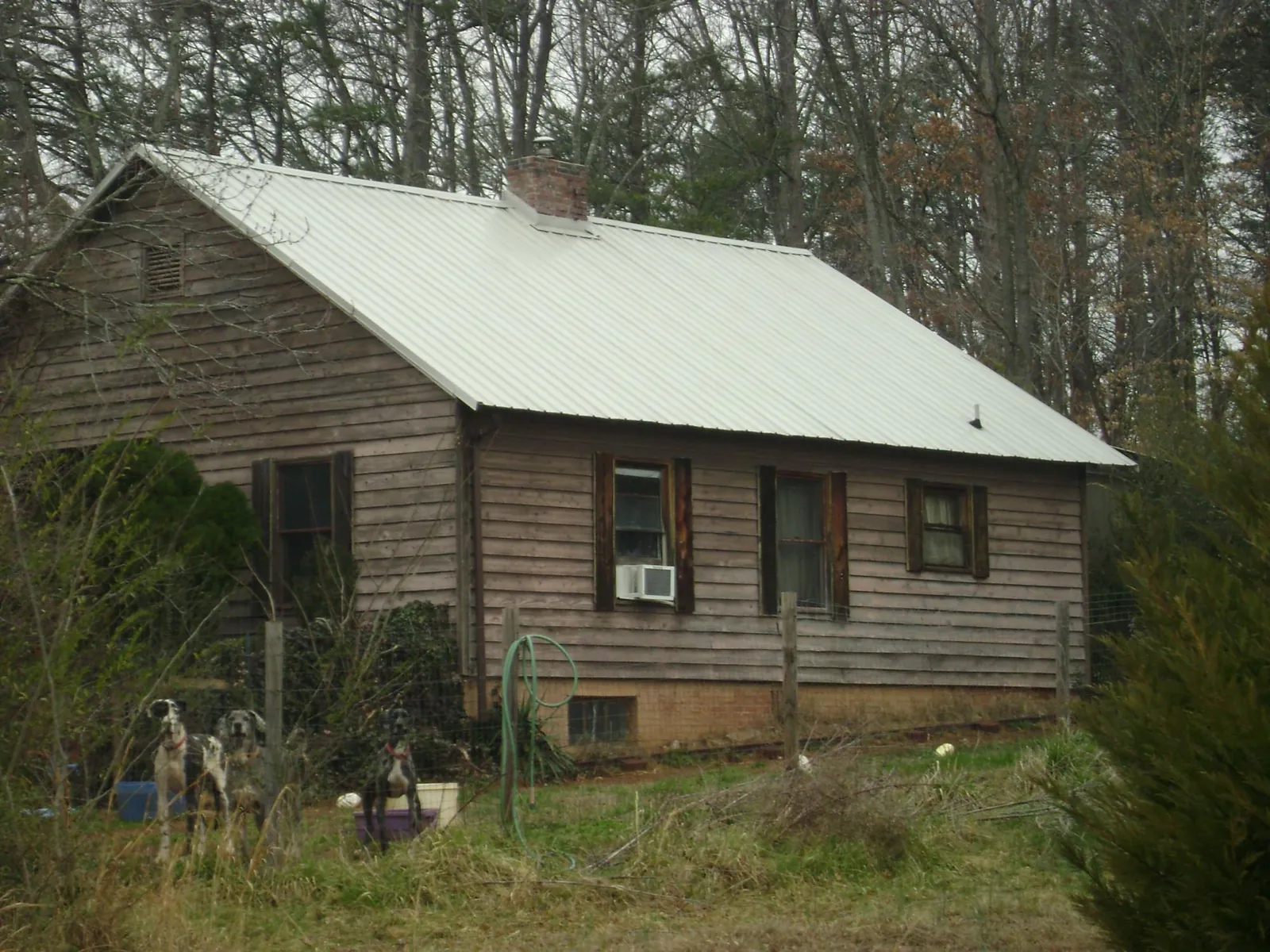 White metal roof on an old wood sided farmhouse, from a Metal Roof Installation job in Hereford
